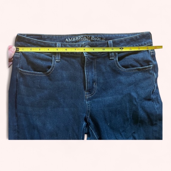 American Eagle Dark Wash Denim Super Stretch Mid Rise Skinny Jeans Size 8 Long - Picture 8 of 10